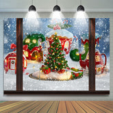 Lofaris Snowy Christmas House And Tree Happy Holiday Backdrop